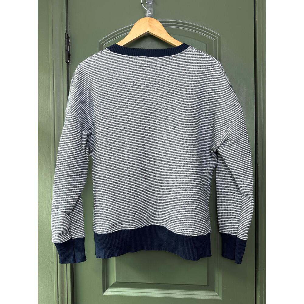 NWOT Frank & Eileen Ribbed Knit Triple Fleece Pullover Sweatshirt Navy Stripe XS - Picture 4 of 8